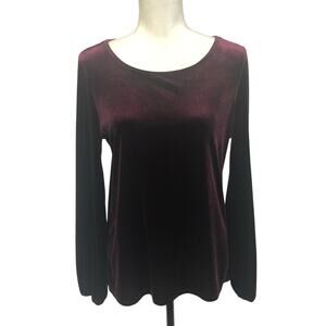 Adrianna Papell Burgundy velvet long sleeve blouse size M
